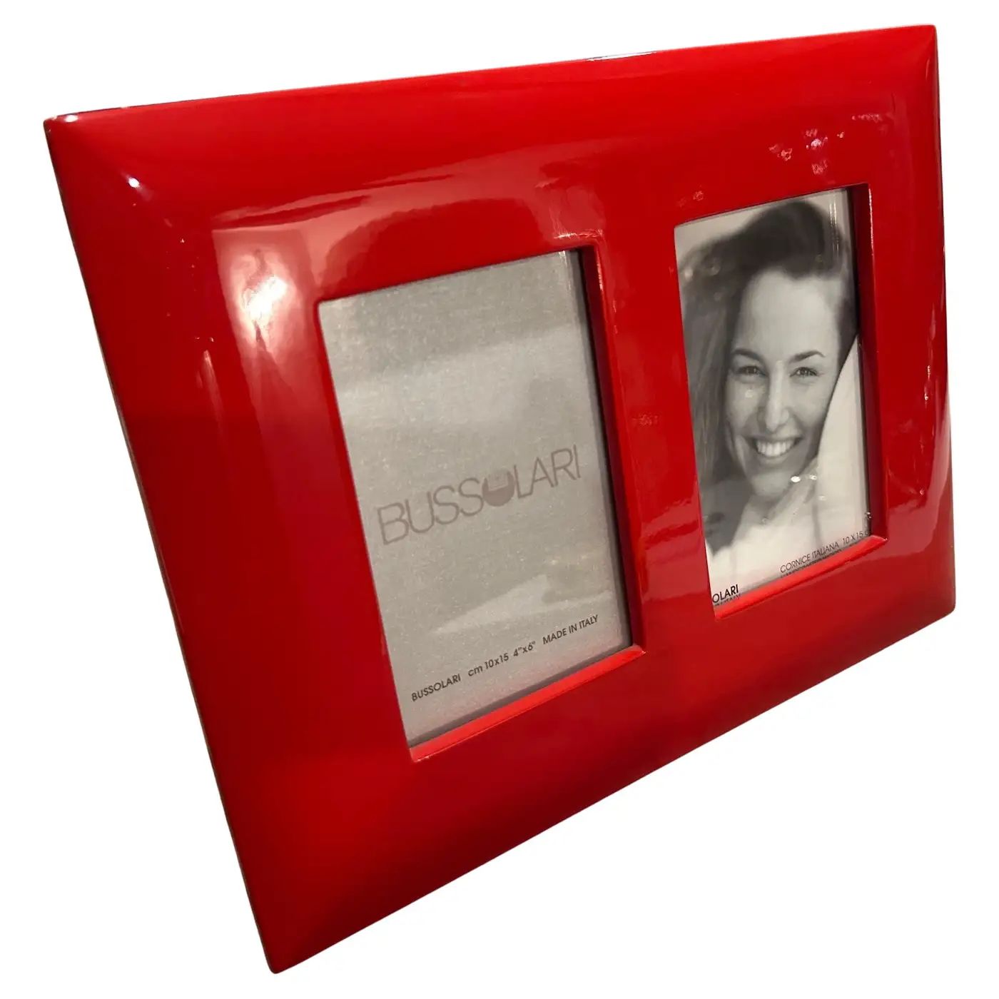 1990s Modern Red Lacquered Wood Italian Design Double Picture Frame by Bussolari