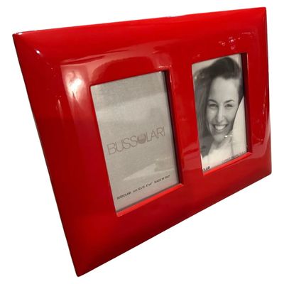 1990s Modern Red Lacquered Wood Italian Design Double Picture Frame by Bussolari