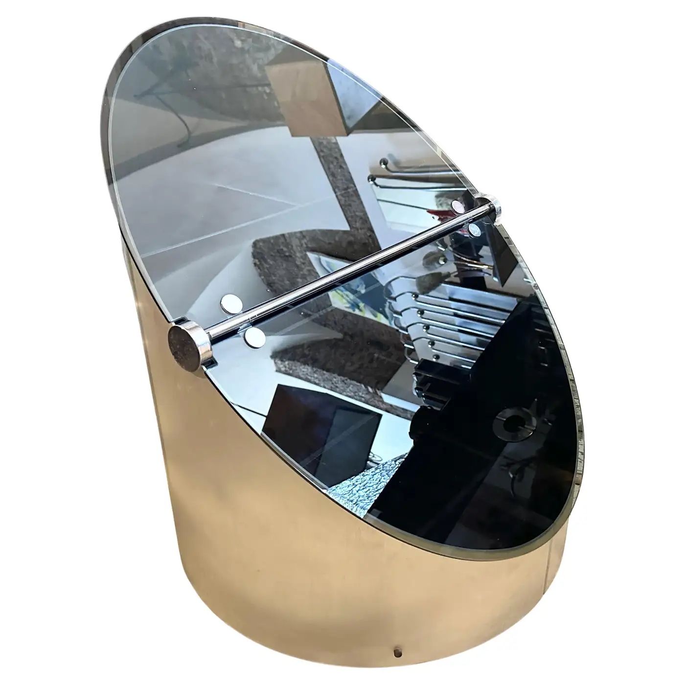 1970s Space Age Steel and Glass Bar Cart by Claudio Salocchi for Luigi Sormani