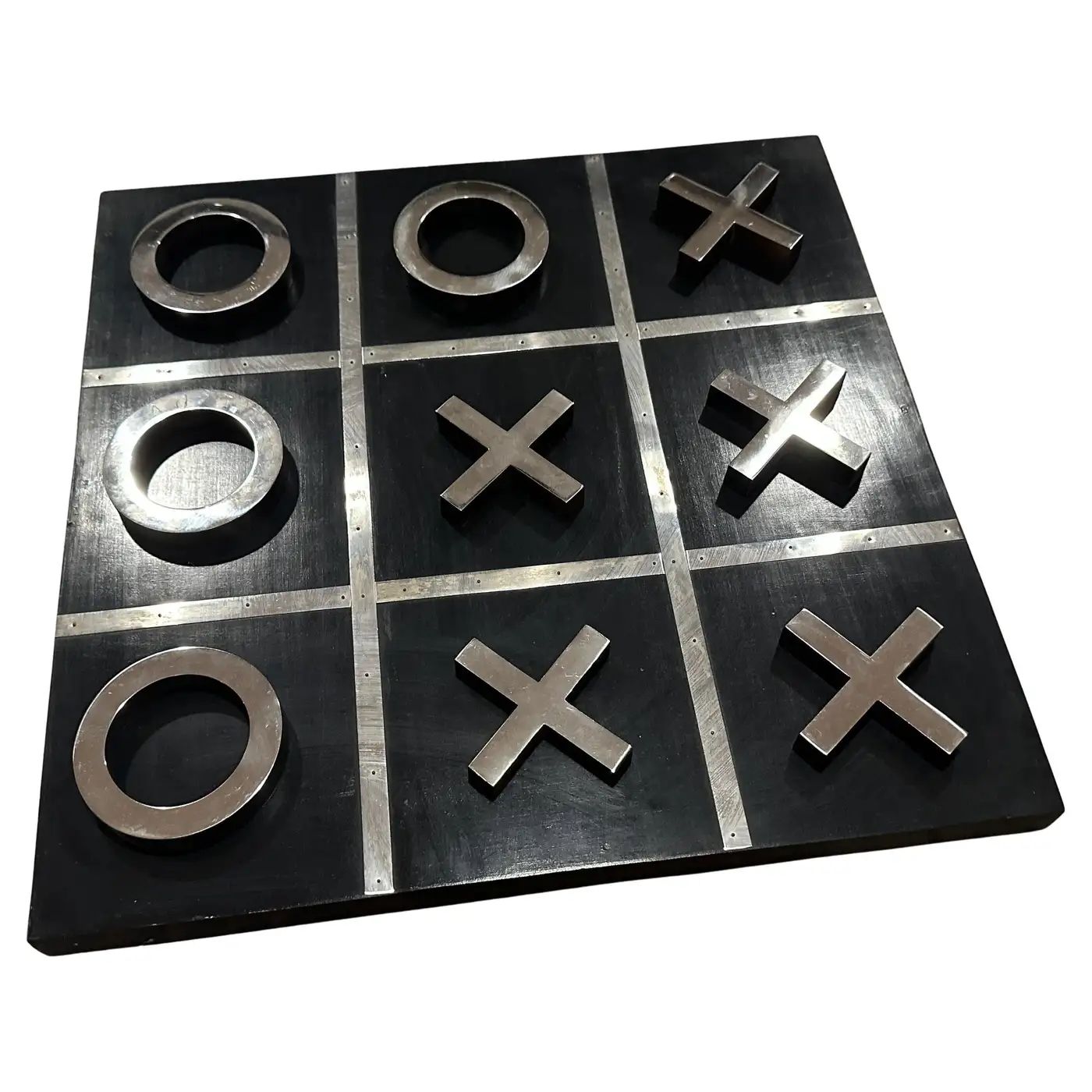 A 1990s Modern Black Painted Wood and Silverplate Italian Huge Table Game