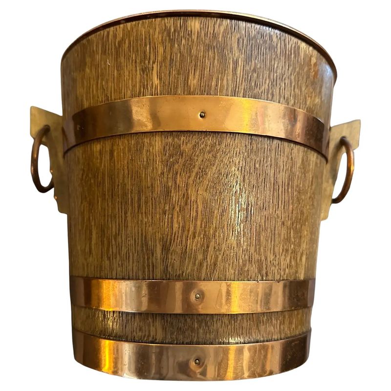 A 1960s Mid-Century Modern Oak and Copper French Wine Cooler