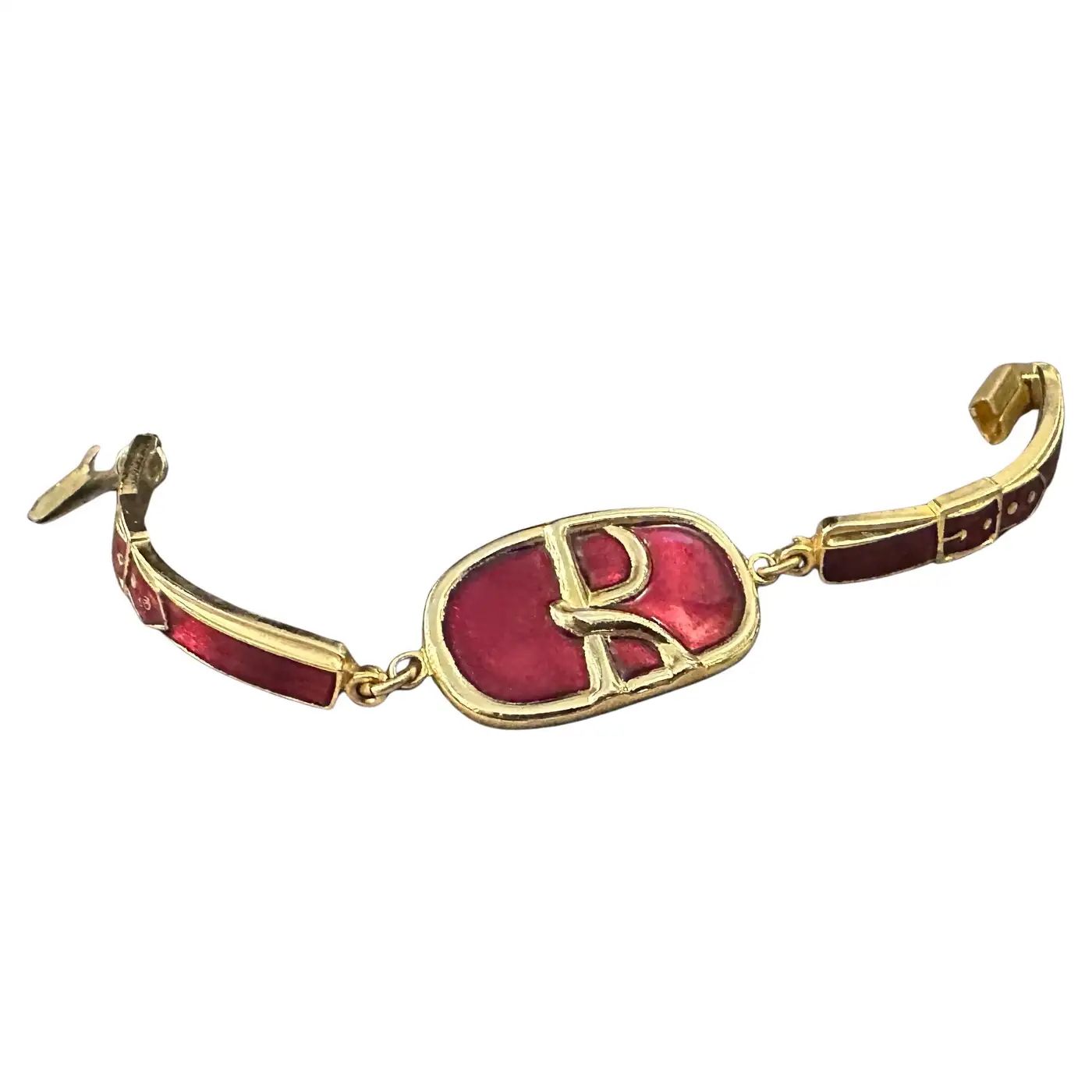 An Iconic 1990s Brass and Red Enamel Bracelet by Roberta di Camerino