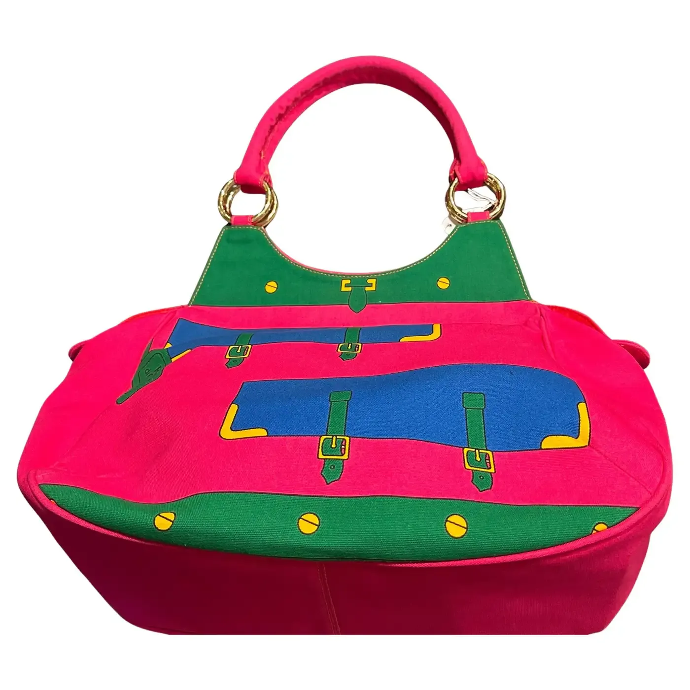 A 1990s Vibrant Pink and Green Fabric Top Handle Bag By Roberta di Camerino