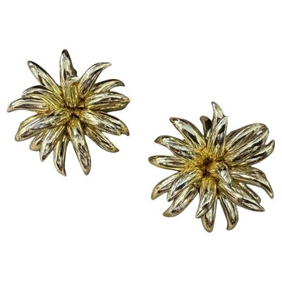 1960s Gilded Plastic Flower Huge Italian Clip On Earrings