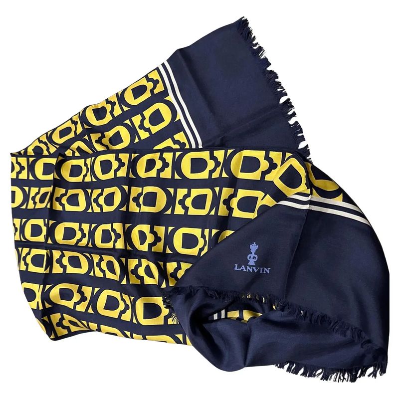 An Elegant 1980s Blue and Yellow Silk Scarf by Pierre Lanvin