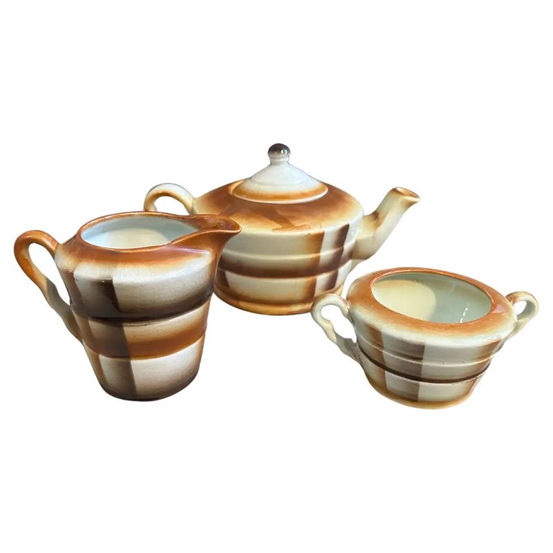 1930s Art Deco Airbrushed Ceramic Tea Set by Ceramiche Piemontesi