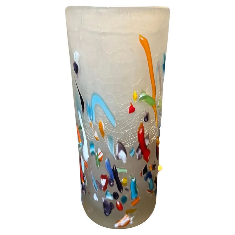 1980s Modern Millefiori style Murano Glass Cylinder Vase