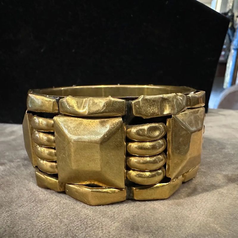 1930s Art Deco Gilded Metal Bangle Bracelet