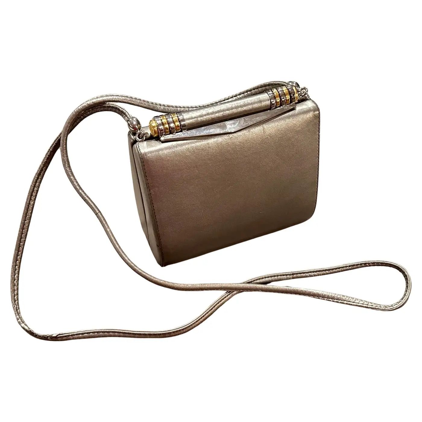 1960s Mid-Century Gray Leather Italian Minaudière Bag by Rodo