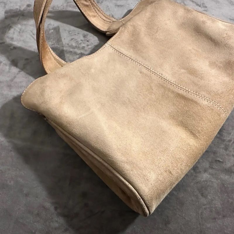 A Luxury 1960s Light Brown Suede leather Italian Hand-bag