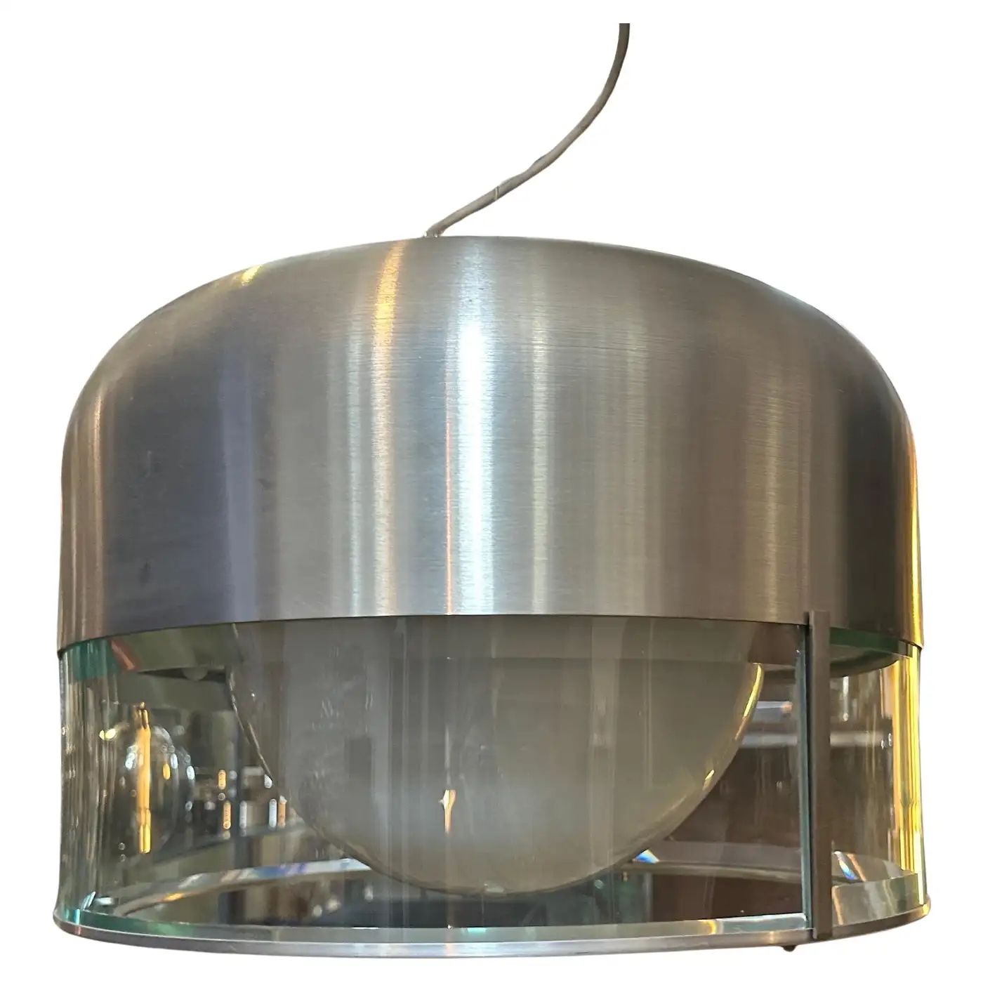 1970s Space Age Steel and Glass Pendant by Pia Guidetti Crippa for Lumi Milano 1970s Space Age Steel and Glass Pendant by Pia Guidetti Crippa for Lumi Milano