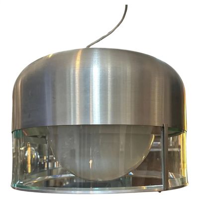 1970s Space Age Steel and Glass Pendant by Pia Guidetti Crippa for Lumi Milano