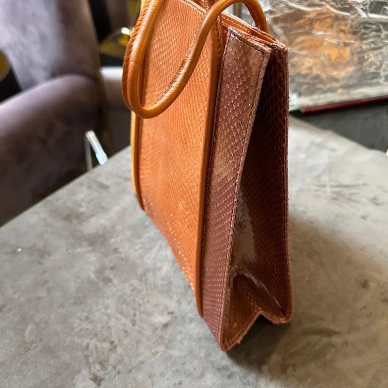 1990s Orange Brown and Yellow Leather Top Handle Bag by Salvatore Ferragamo