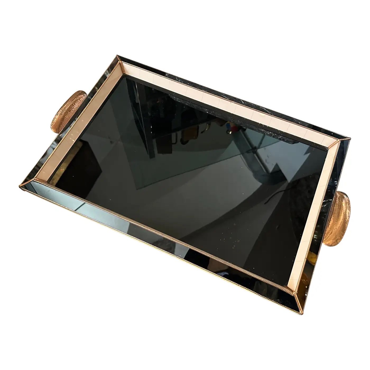 High Quality 1930s Art Deco Copper and Glass Rectangular Italian Serving Tray High Quality 1930s Art Deco Copper and Glass Rectangular Italian Serving Tray
