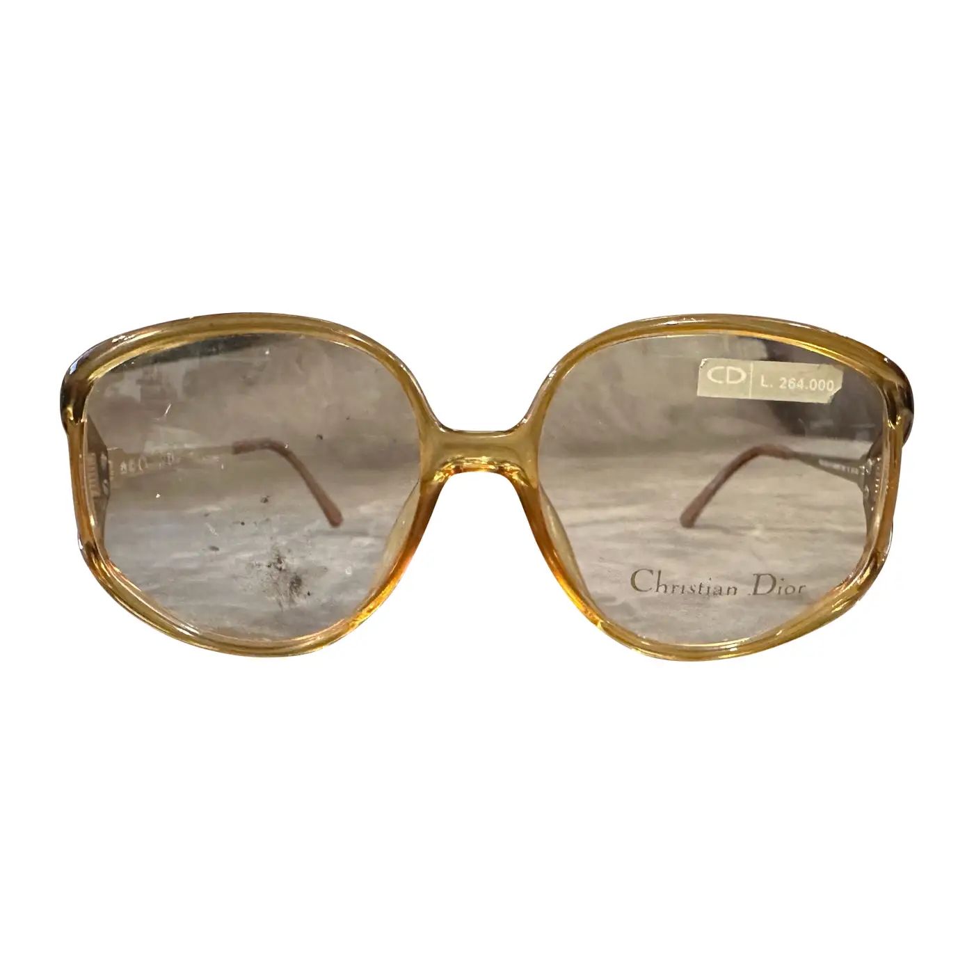 1980s Vintage Yellow and Light Brown Acetate Eyeglasses By Christian Dior