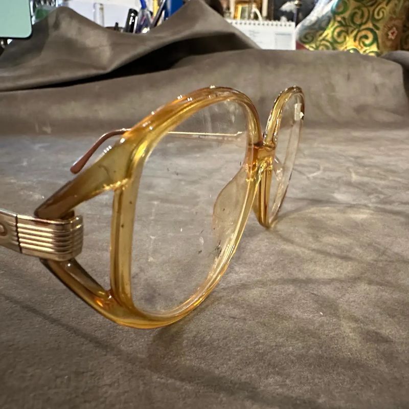 1980s Vintage Yellow and Light Brown Acetate Eyeglasses By Christian Dior
