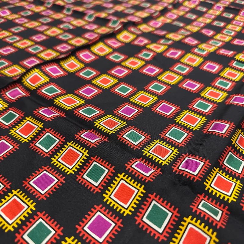 An Elegant 1990s Vibrant Geometric Print Silk Scarf by Yves Saint Laurent
