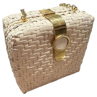 An Elegant 1960s White Wicker and Brass Square Italian Evening Bag