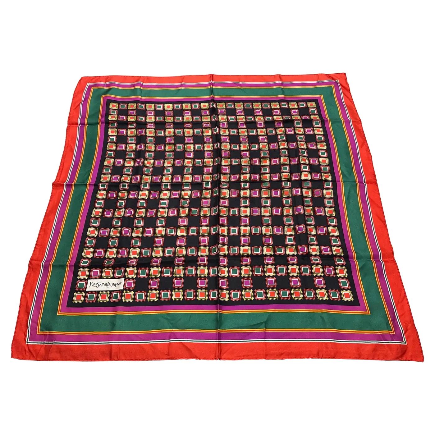 An Elegant 1990s Vibrant Geometric Print Silk Scarf by Yves Saint Laurent