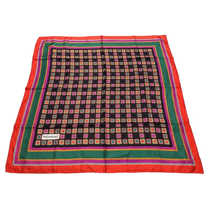 An Elegant 1990s Vibrant Geometric Print Silk Scarf by Yves Saint Laurent