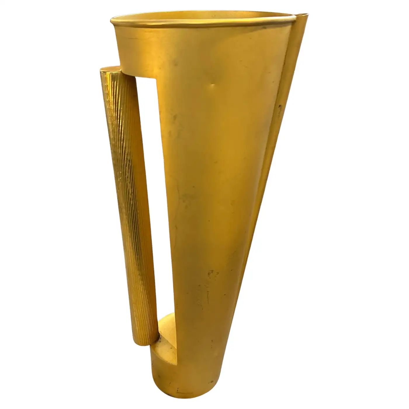 1970s Modern Gilted Metal Sculptural Italian Design Jug Vase