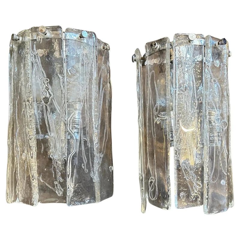 Two 1970s Space Age Murano Glass and Steel Wall Sconces by La Murrina