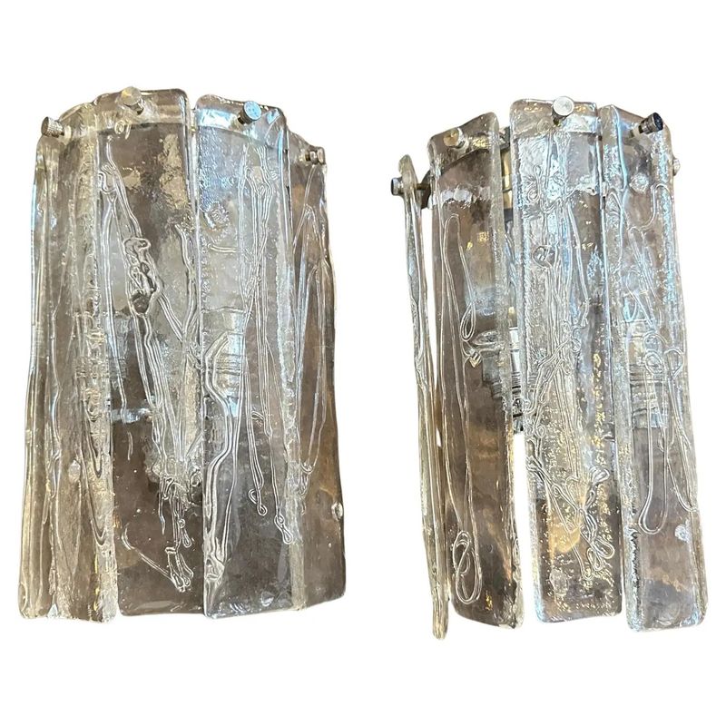 Two 1970s Space Age Murano Glass and Steel Wall Sconces by La Murrina