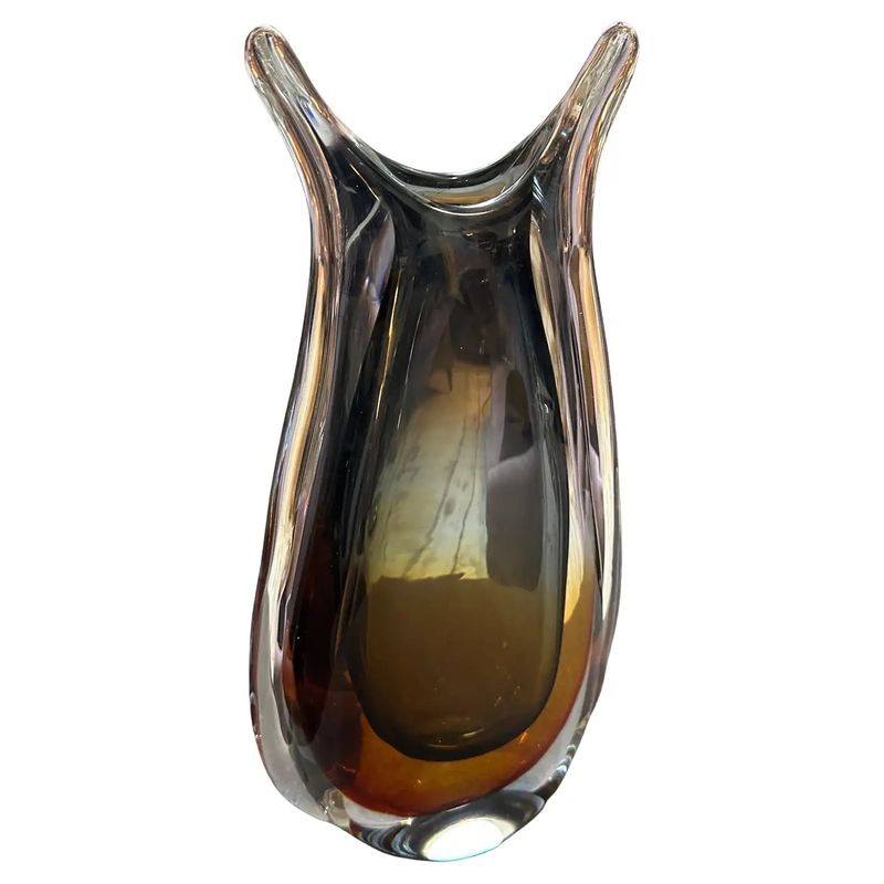 1970s Modern Green and Brown Sommerso Murano Glass Vase by Seguso