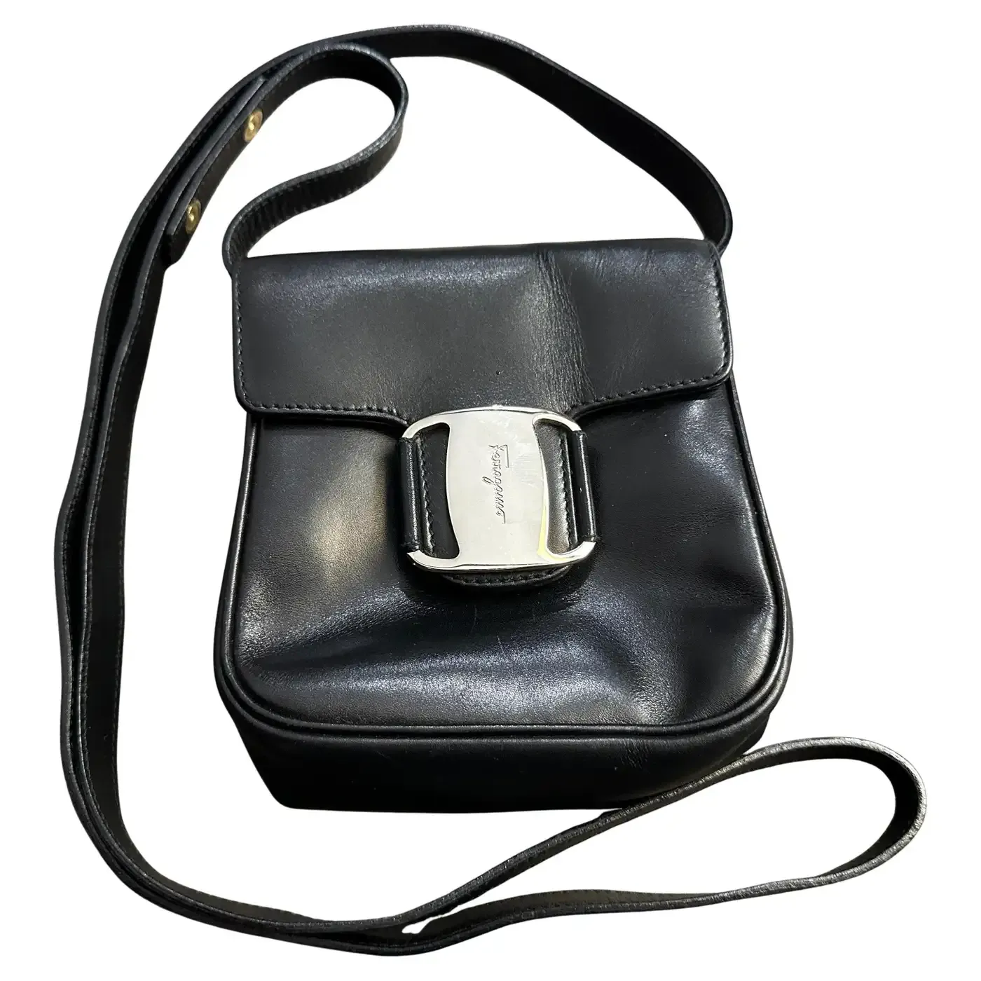 21st Century Vintage Black Leather Micro Shoulder Bag by Salvatore Ferragamo