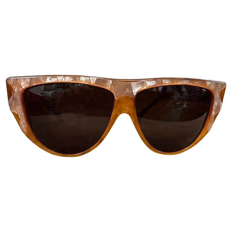 1980s Laura Biagiotti Mother Pearl and Brown Acetate Luxury Sunglasses