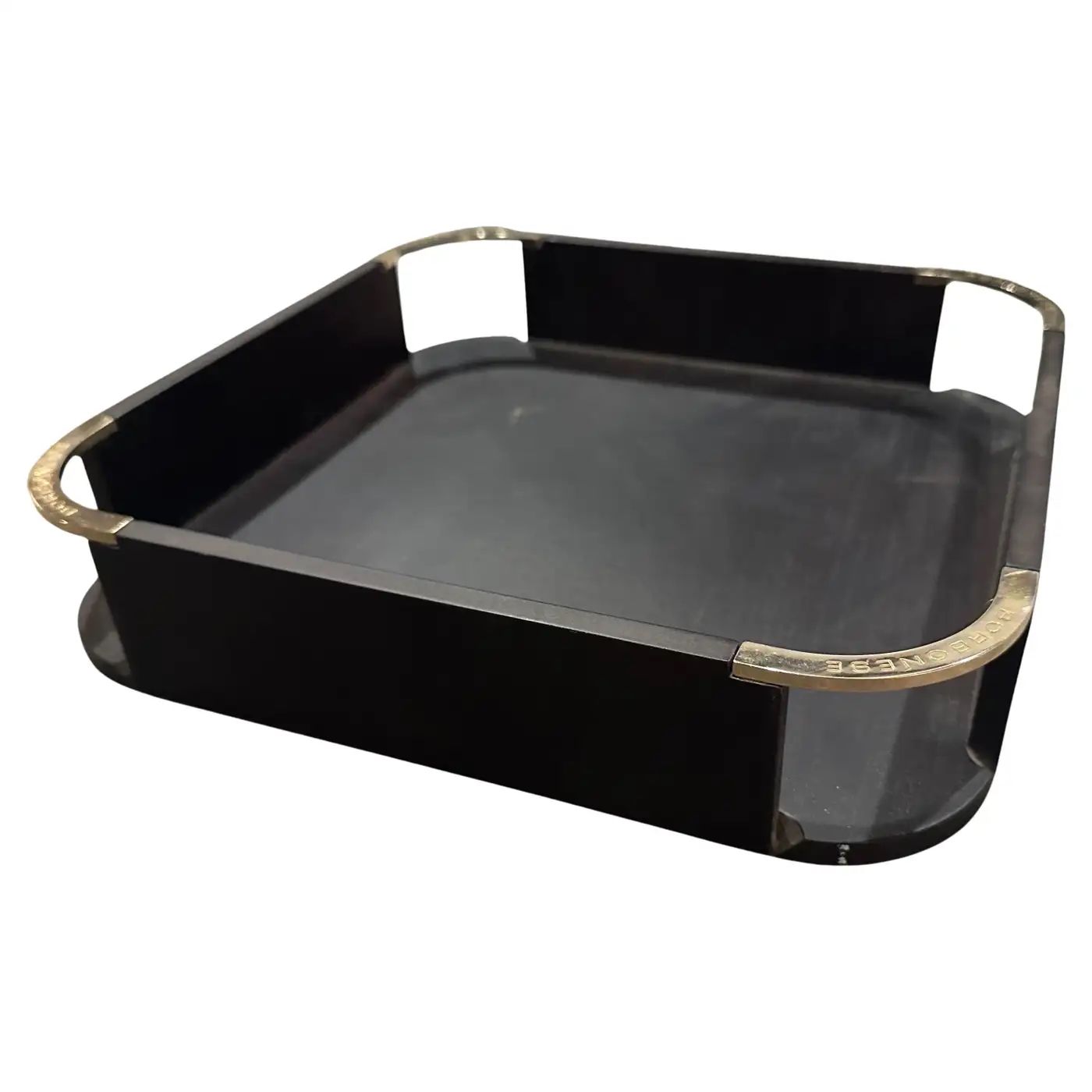 1980s Modern Black Wood and Silver Plate Square Gallery Tray by Borbonese