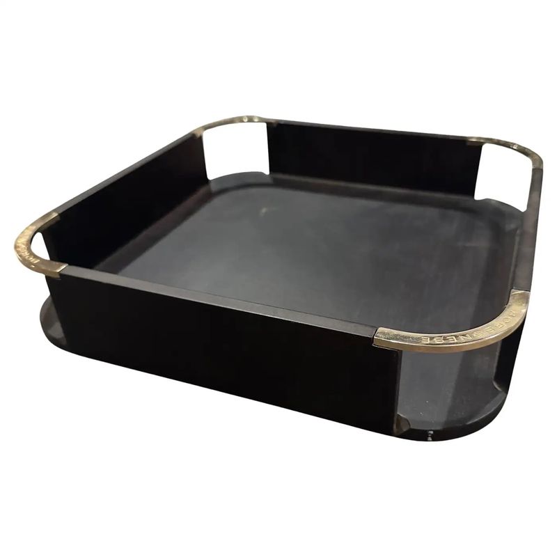 1980s Modern Black Wood and Silver Plate Square Gallery Tray by Borbonese
