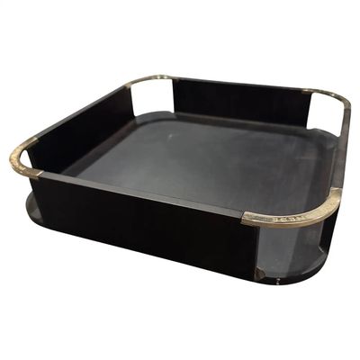 1980s Modern Black Wood and Silver Plate Square Gallery Tray by Borbonese