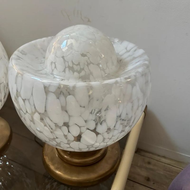 Two 1970s Mid-Century Modern Murano Glass and Brass Big Table Lamps by Mazzega