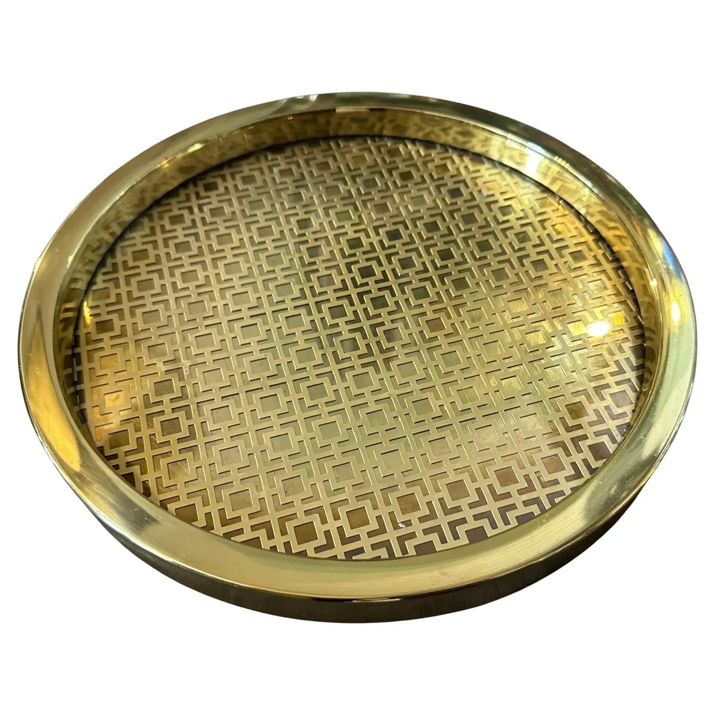 1960s Mid-century Modern Brass and Glass Round Italian Serving Tray