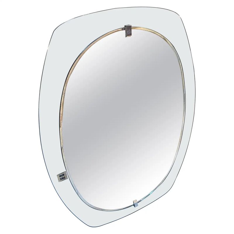 1960s Space Age Gray and Clear Glass Italian Wall Mirror by Veca