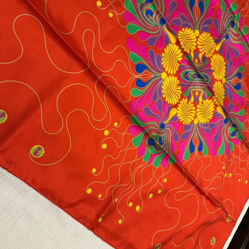 1980s Psychedelic Floral Design Silk Scarf by Jean Patou
