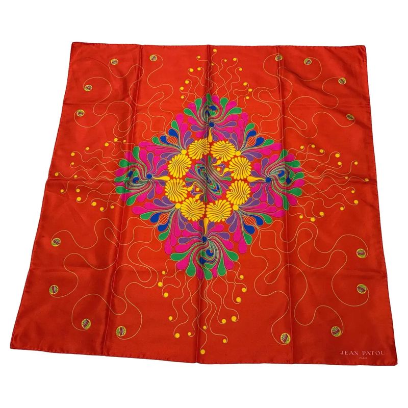 1980s Psychedelic Floral Design Silk Scarf by Jean Patou