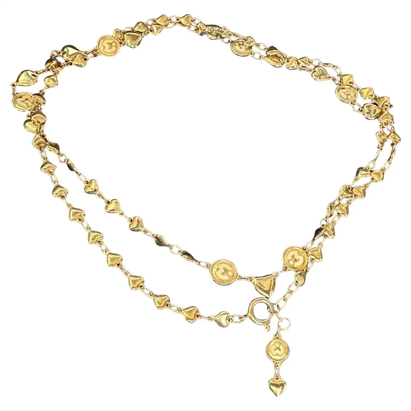 1990s Costume Jewelry Brass Heart Chain Necklace by Mila Schon