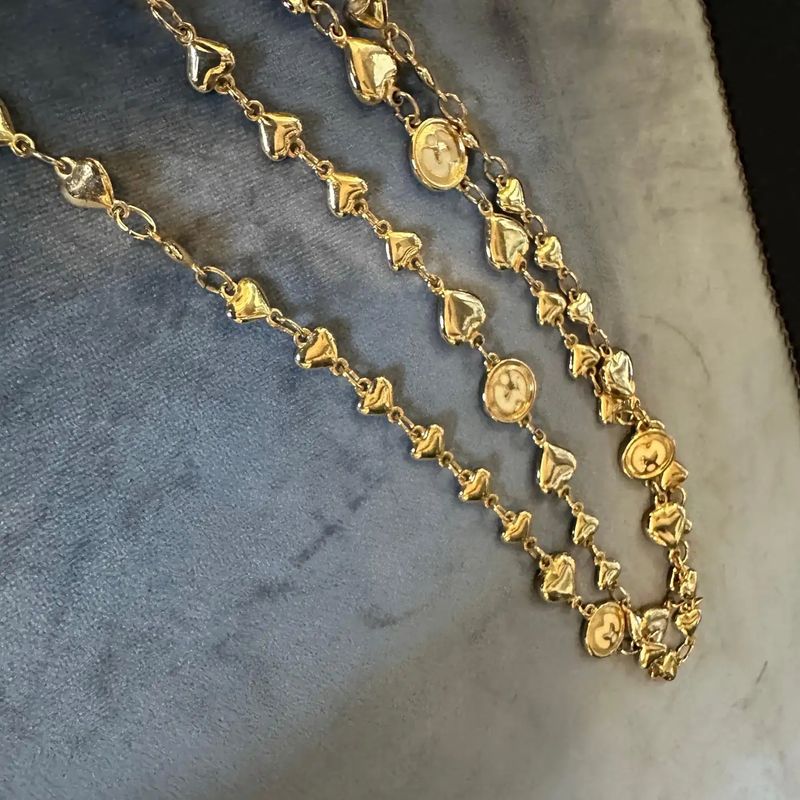 1990s Costume Jewelry Brass Heart Chain Necklace by Mila Schon