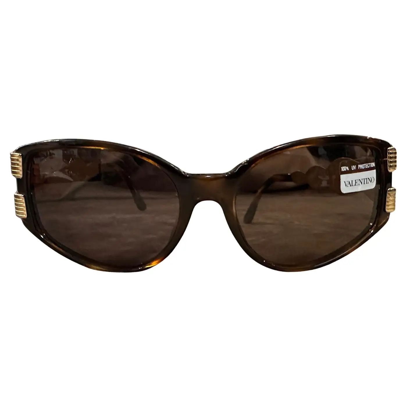 1980s Faux TortoiseShell and Brass Oversized Sunglasses by Valentino