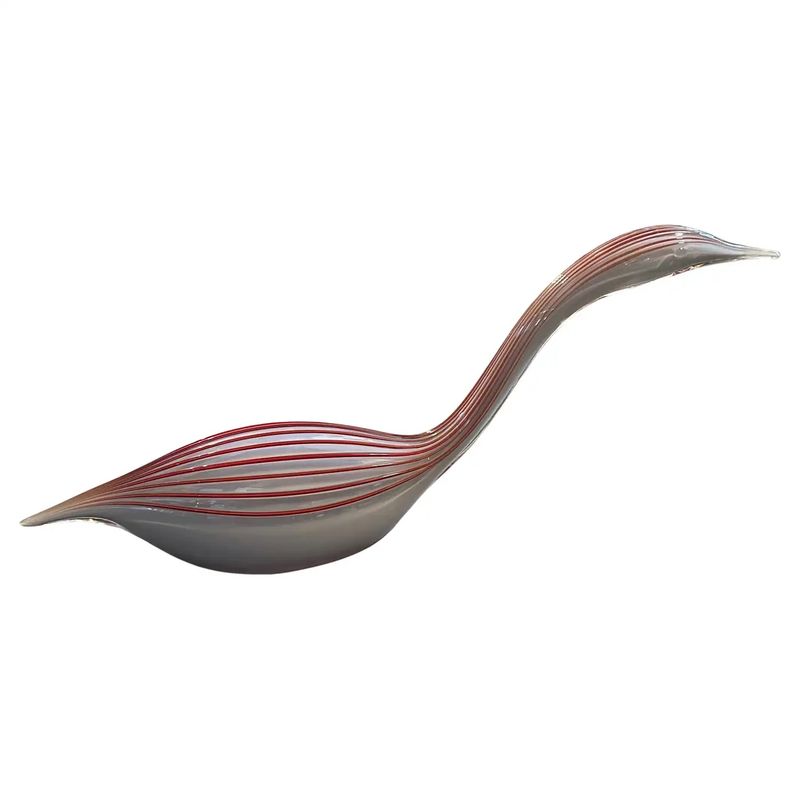 1970s Modern Gray and Red Murano Glass Sculpture of a Duck by Seguso