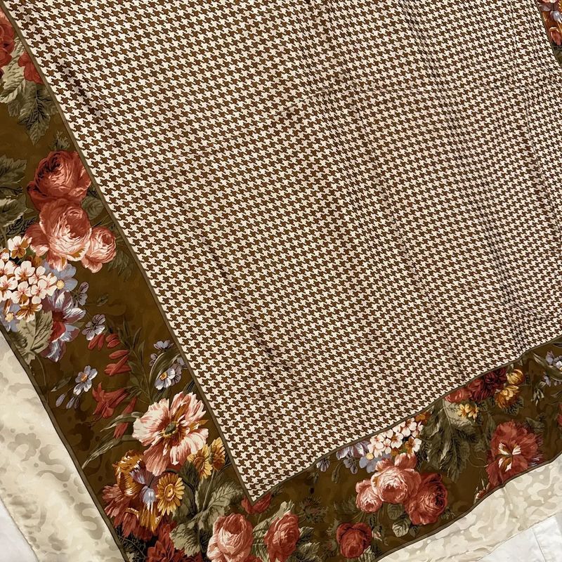 1980s Classic floral & Houndstooth Design Silk Italian Square Scarf by Valentino
