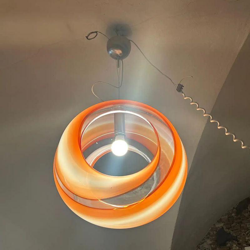 1980s Modern Orange and White Murano Glass Pendant by La Murrina