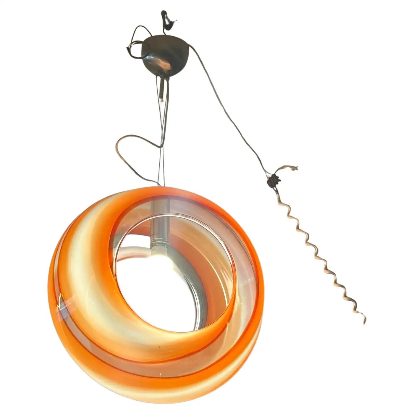 1980s Modern Orange and White Murano Glass Pendant by La Murrina