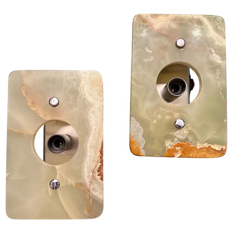 A Pair of 1970s Space Age Green and Brown Onyx Marble Italian Wall Sconces