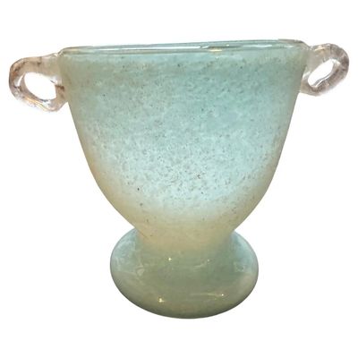1970s Modernist Turquoise and White Scavo Murano Glass Vase by Seguso