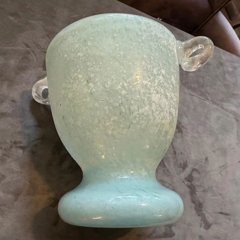 1970s Modernist Turquoise and White Scavo Murano Glass Vase by Seguso