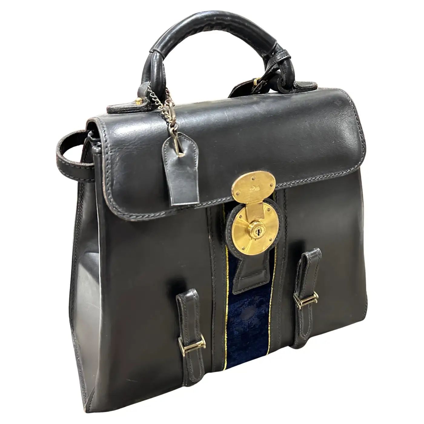 1980s Elegant Leather and Blue Velvet Hand Bag by Roberta di Camerino