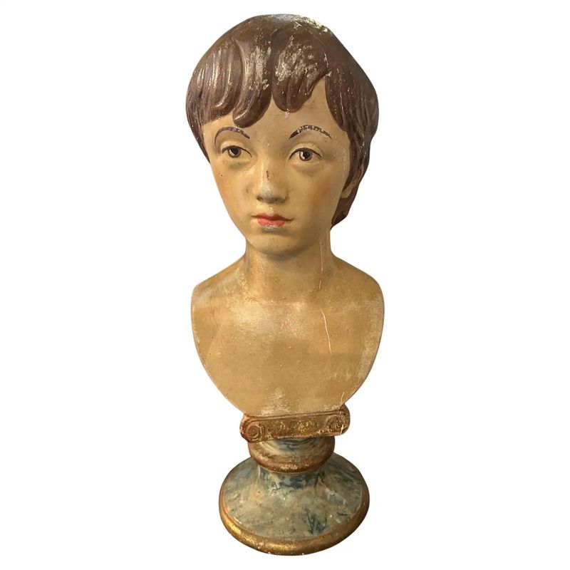 A Neo Classical Revival Hand-Painted Sicilian Terracotta Bust of a Young Boy